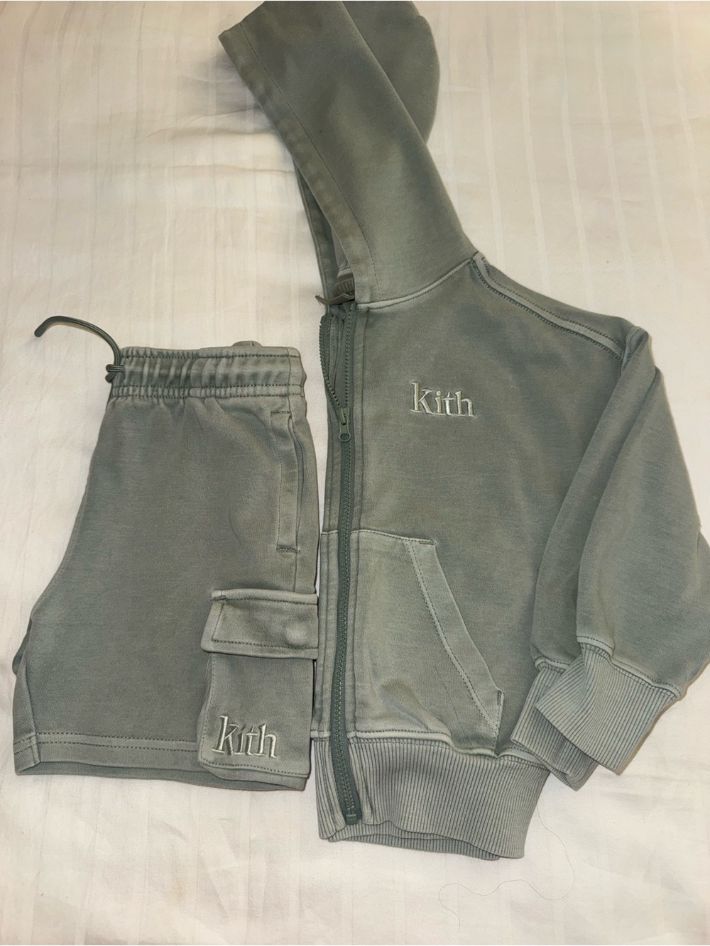 Kith Kids Sage Green Zip Hoodie & Cargo Shorts Set